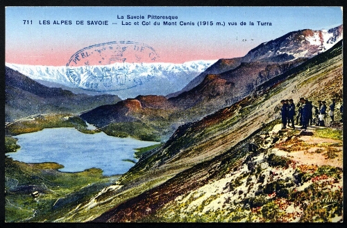 Les Alpes de Savoie. Lac et col du Mont Cenis (1915m.) vus de la Turra