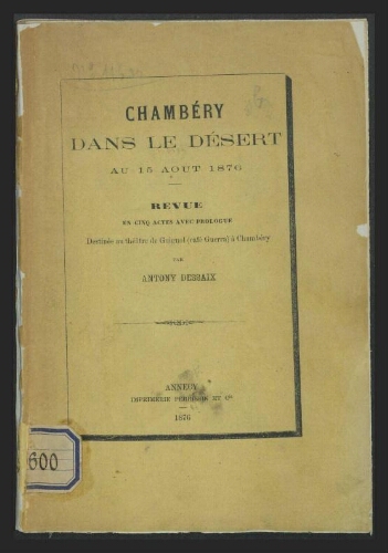 Chambéry dans le désert au 15 août 1876