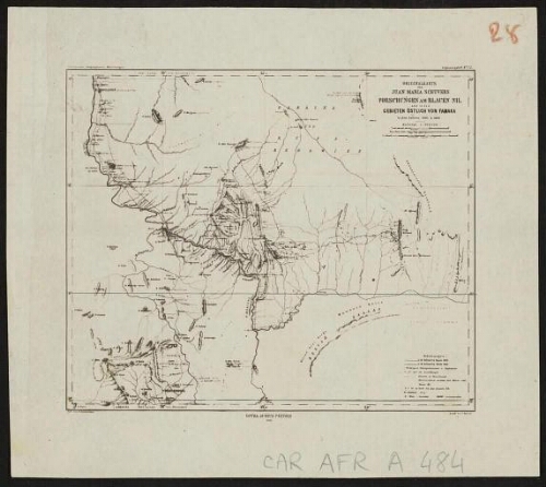 Originalkarte von Juan Maria Schuvers Forschungen am Blauen Nil und in den Gebieten östlich von Famaka in den Jahren 1881 & 1882
