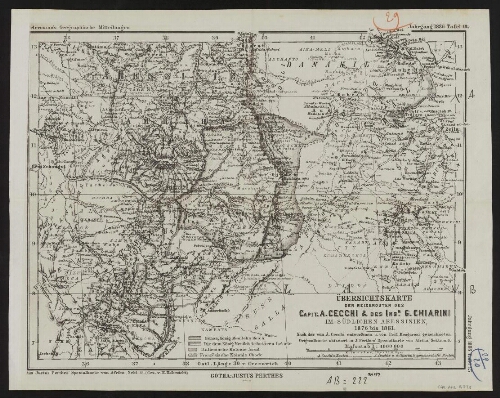 Ubersichtskarte der Reisenrouten des Capit. A. Cecchi & des Ingr. G. Chiarini im südlichen Abessinien, 1876 bis 1881