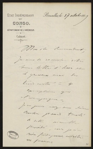 Lettre signée C. Coquilhat adressée à Lannoy de Bissy