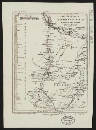 [Réduction de] Originalkarte von Joachim Graf Pfeil's Reiseroute durch Useguha, 18 März bis 8 Mai 1887