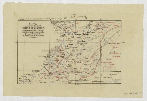 Mapa de los territorios al sudoeste de Marruecos copiado del general que en vista de los trabajos ineditos y mas recientes ha compuesto el Ex[celentisi]mo Sr D. Francisco Coello