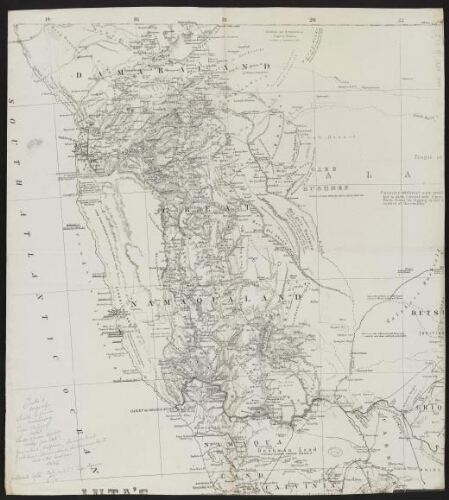 Juta's map of South Africa containing Cape colony Natal South african republic, Orange free state, Criqualand, Kaffraria, Basutoland, Zululand, Damaraland, Betshuanaland and other territories…