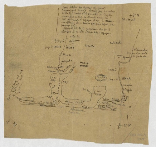 Carte réduite des lagunes du Grand Bassam et d'Assinie dressée par les ordres de M. le C. Amiral Victe Fleuriot de Langle,…