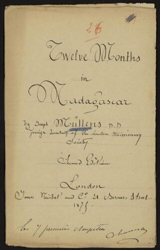 Traduction de : "Twelve months in Madagascar" / by Joseph Müllens