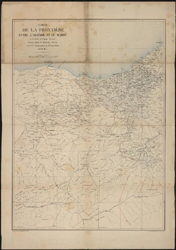 Carte de la frontière entre l'Algérie et le Maroc, à l'échelle de 1m pour pour 200 000 m, dressée d'après les documents existant au service topographique du 19e corps d'armée