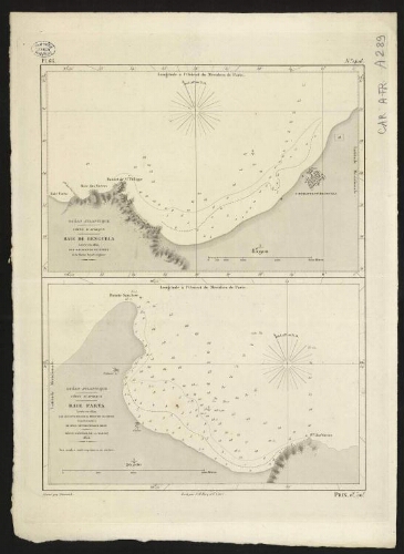 Océan Atlantique, côtes d'Afrique. Baie de Benguela. Levée en 1825 par MM. Rogier et Knott de la marine royale anglaise; Océan Atlantique, côtes d'Afrique. Baie Farta