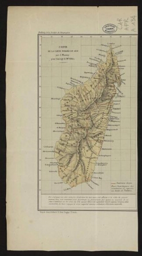 [Madagascar] Copie de la carte publiée en 1858 par J. Murray pour l'ouvrage de Mr Ellis